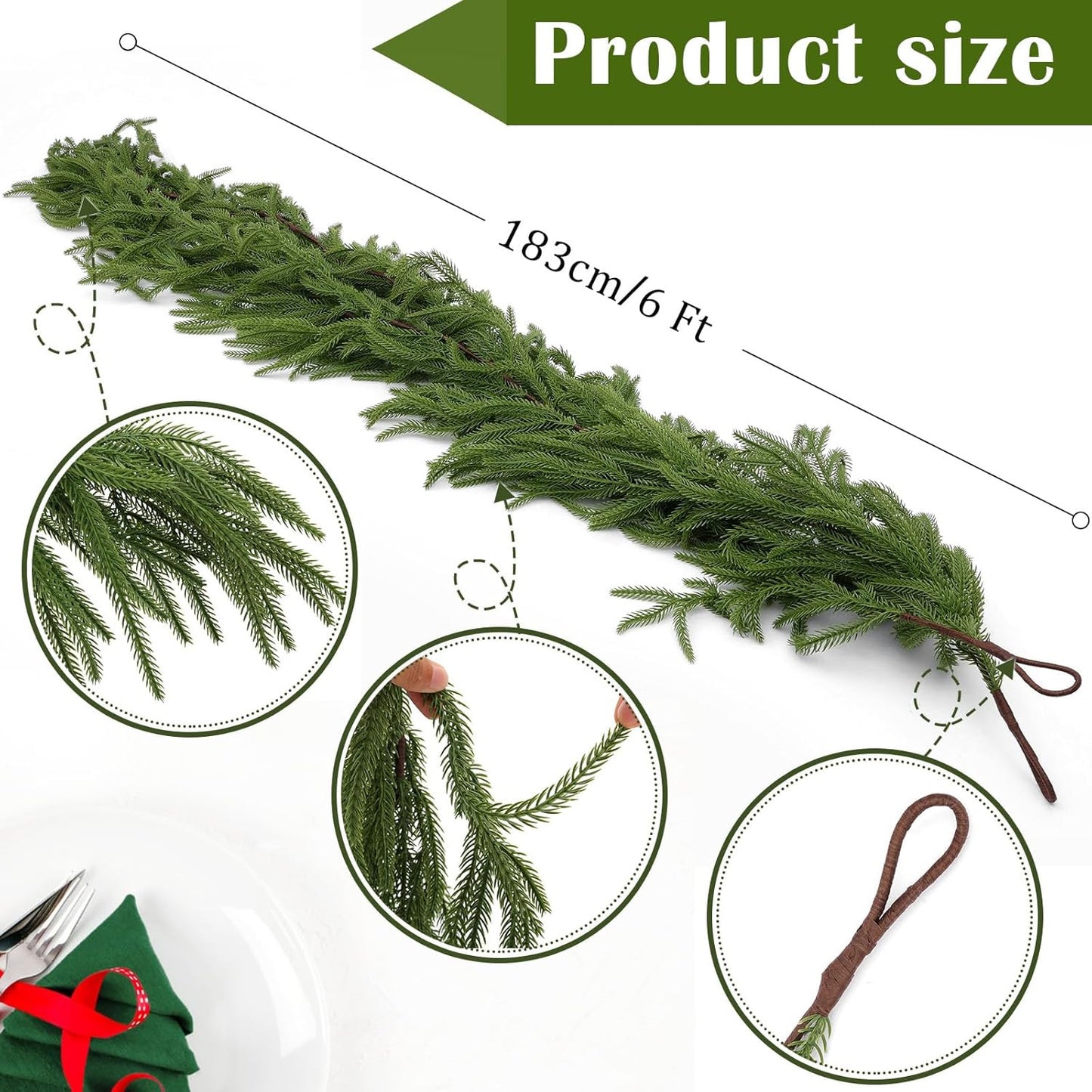 đNatural Christmas Greenery - Real Touch Norfolk Pine Garland