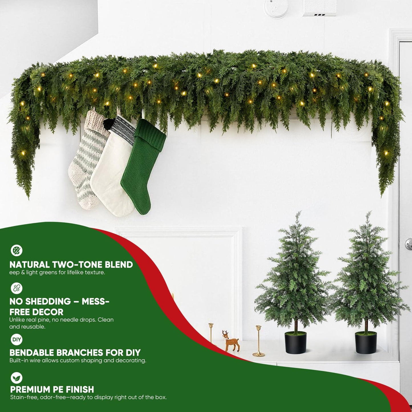 🏆Christmas Hot Sale-60% OFF💥 Pre-lit Christmas Cedar Garland