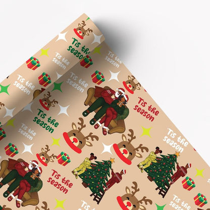 🔥$9.99 On Sale Today Only🤶🏾Home for the Holidays Black Santa Wrapping paper