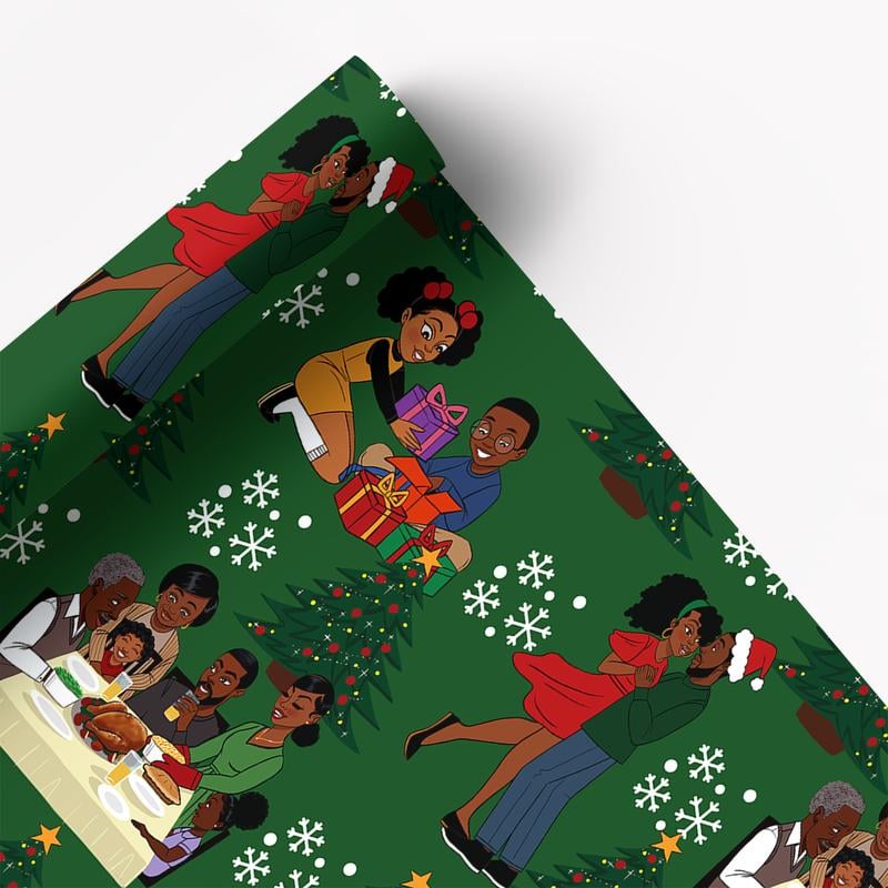 🔥$9.99 On Sale Today Only🤶🏾Home for the Holidays Black Santa Wrapping paper